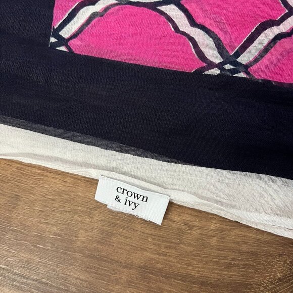 Crown & Ivy Pink and Navy Trellis Print Oversized Lightweight Scarf - Picture 8 of 8